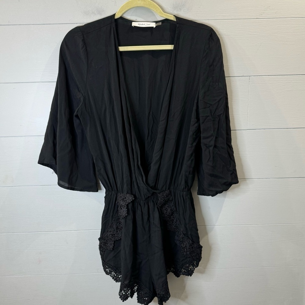 Mustard Seed | Black Lightweight Romper With Lace Detailing Size Small